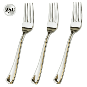 JL Prime 280 Piece Silver Plastic Forks Set, Re-Usable Recyclable Plastic Forks, Silver Plastic Forks, Great for Wedding, Anniversary, Rehearsal, Show