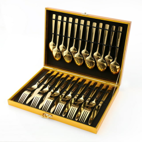 OGORI Gold Silverware Set, 30-Piece Gold Forged Stainless Steel Flatware Set with Square Handle, Service of 6