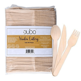 Disposable Wooden Cutlery Utensils Set ‚Äö(Pack of 275) 110 Forks 55 Knives 110 Spoons, 5.5-inch Set Eco-Friendly Compostable Silverware Kit Biodegrad