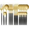 24-Piece Flatware Set, Gold Flatware Set for 6 , Black and Gold Flatware, Stainless Steel Knife Fork Spoon, Home Dinnerware Tableware Set for 6, Cutle