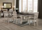 7pc Cottage Style Extendable Dining Table Set Chalk Gray Tow Tone Finish Upholstered Chair Dining Room Wooden Furniture Two Self-Storing Refectory Lea