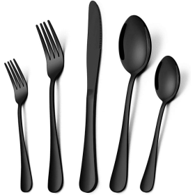 Black Silverware Set, Vesteel 20 Piece Stainless Steel Flatware Cutlery Set for 4, Mirror Finish, Dishwasher Safe