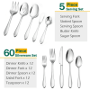 Walchoice 65 Piece Silverware Set with Serving Set, Stainless Steel Flatware Cutlery Set for Home, Metal Eating Utensils Service for 12