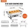 VEVOR Chafing Dish Buffet Set, 8 Qt 6 Pack, Stainless Chafer with 6 Full Size Pans, Rectangle Catering Warmer Server with Lid Water Pan Folding Stand