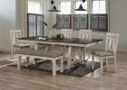 7pc Cottage Style Extendable Dining Table Set Chalk Gray Tow Tone Finish Upholstered Chair Dining Room Wooden Furniture Two Self-Storing Refectory Lea