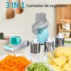 Vegetable Slicer, 3 in 1 Round Veggie Chopper Fruit Cutter Cheese Shredder Rotary Drum Grater with 3 Stainless Steel Blades,1 Julienne peeler and 1 Br